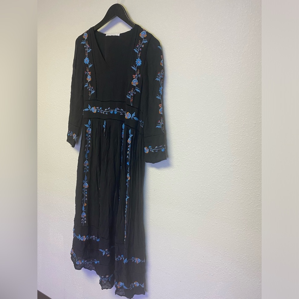 Zara Black Floral Embroidered Maxi Dress